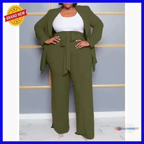 Plus Size Business Suit Set Blazer Pants Stretch Fabric Office Wear - Picture 2 of 7